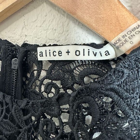 ALICE & OLIVIA Black Mallie Dress Size 0 XS Lace Midi Elegant AUDREY HEPBURN - Picture 8 of 13